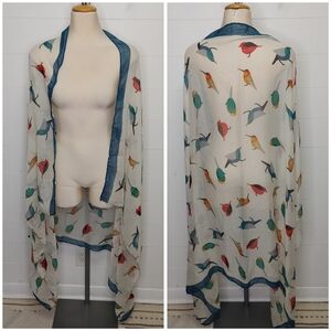 Lightweight bird print rectangular scarf